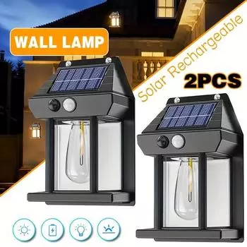 2 шт., наружный солнечный настенный светильник, водонепроницаемая вольфрамовая нить накаливания, индукционная лампа, бытовой садовый настенный светильник, освещение виллы, ночник 1pcs black