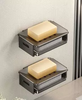 2 шт., настенная мыльница для ванной комнаты без перфоратора, алюминиевая полка для ванной комнаты, настенный сливной ящик для мыла темно-серого