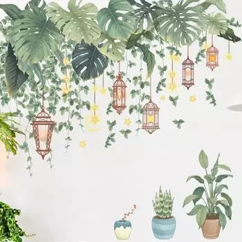 2 шт. настенные картины широкого применения, не выцветающие, экологически чистые, стильные, в этническом стиле, с зелеными листьями, фоновая наклейка для комнаты, наклейка для кухни