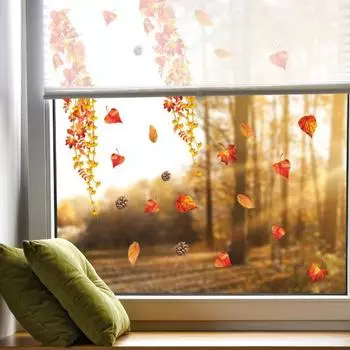 2 шт. настенные наклейки с кленовыми листьями, наклейки с узором, съемные наклейки из ПВХ для сбора урожая на День благодарения, праздничное украшение 2pcs