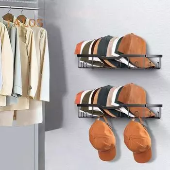 2 шт. настенный держатель для бейсболок, органайзер для хранения, прочная конструкция, большая вместимость, простая сборка, держатель для шляп с крючком чёрный