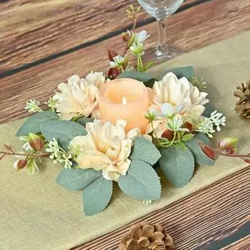 2 шт. настольный декор многоразовые свечи кольца венок искусственные георгины подсвечники гирлянды искусственные гирлянды для декора стола свадебный реквизит для фотосъемки розовый