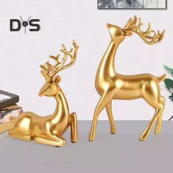 2 шт. настольный орнамент оленя смоляные фигурки оленя стоящего оленя и лежащего оленя скульптура для домашнего офиса стол декор черный белый