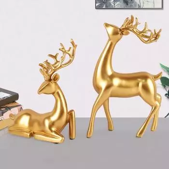2 шт. настольный орнамент оленя смоляные фигурки оленя стоящего оленя и лежащего оленя скульптура для домашнего офиса стол декор чёрный