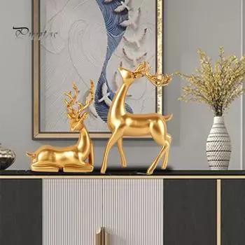 2 шт. настольный орнамент оленя смоляные фигурки оленя стоящего оленя и лежащего оленя скульптура для домашнего офиса стол декор черный белый