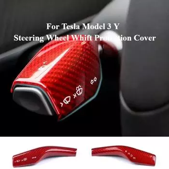 2 шт., настоящее углеродное волокно, защитный чехол для рулевого колеса Whift для Tesla Model 3 Y, чехол для ручки переключения передач автомобиля, декоративные аксессуары