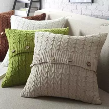 2 шт. Наволочка для подушки с пуговицами, декоративная плетеная скрученная текстура, сплошной цвет, скрытый бежевый