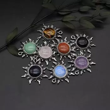 2 шт. небольшой кулон из натурального камня аметист/опал в форме солнца кулон для изготовления ювелирных изделий DIY ожерелье серьги браслет аксессуар 35x40mm