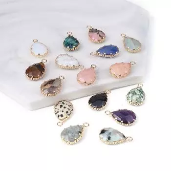 2 шт., небольшой кулон из натурального камня, граненый кулон в форме капли для изготовления ювелирных изделий, ожерелье, серьги, аксессуар для браслета 2Pcs/Rose Quartz