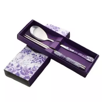 2 шт. Нержавеющая сталь, белый фарфор, сталь, синий цвет, палочки для еды, набор ложек фиолетовый