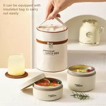 2 шт. Нержавеющая сталь Bento Lunch Box с термосумкой Безопасная для микроволновой печи герметичная еда коричневый