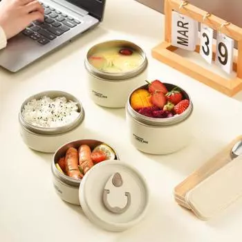 2 шт., нержавеющая сталь, ланч-бокс Bento с термосумкой, безопасный для микроволновой печи, герметичный контейнер для хранения продуктов, штабелируемый круглый термоланч-бокс для школьных занятий A коричневый