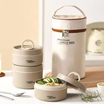 2 шт., нержавеющая сталь, ланч-бокс Bento с термосумкой, безопасный для микроволновой печи, герметичный контейнер для хранения продуктов, штабелируемый круглый термоланч-бокс для школьных занятий A коричневый