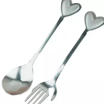 2 шт. нержавеющая сталь Love Heart ложка вилка набор кофе десерт еда фрукты столовые приборы День святого Валентина свадьба подарок