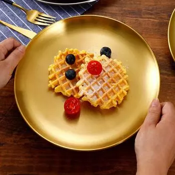 2 шт., нержавеющая сталь, металлический обеденный диск, круглая тарелка для плевания костей, высококачественный неглубокий поднос, золотисто-серебряная посуда для фруктов и мяса