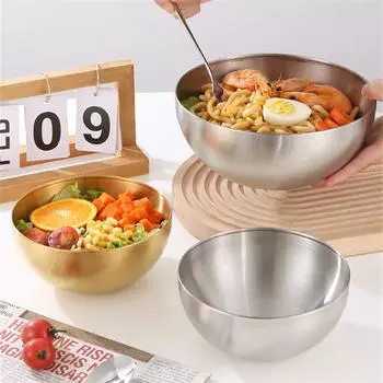 2 шт., нержавеющая сталь, миска для салата из лапши, серебряная, золотая, кухонная, фруктовая, миска для рамена, контейнер для смешивания яиц, корейская посуда 15/20 см