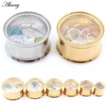 2 шт., нержавеющая сталь, стеклянное зеркало, лицо, хрустальные ушные туннели, пробки, расширитель, расклешенные серьги, украшения для пирсинга тела 10mm серебряный