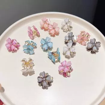 2 шт. нежная мини-заколка для волос с четырьмя листочками клевера, хрустальный цветок, сломанная заколка для волос для женщин и девочек, милая боковая заколка, аксессуары для волос синий