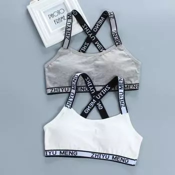2 шт. нижнее белье для девочек из хлопка спортивный бюстгальтер тренировочный бюстгальтер нижнее белье для школьников one size разноцветный