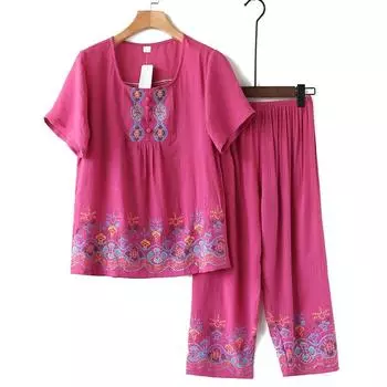 2 шт., ночная рубашка для мамы, хлопковая домашняя одежда, пижамные комплекты больших размеров, женские летние женские пижамы с короткими рукавами XXXXL синий
