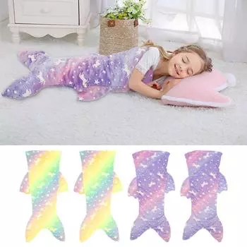 2 шт. ночное светящееся одеяло хвост русалки спальный мешок мягкий фланелевый носимый цветной одеяло для девочек дети всесезонный спальный мешок