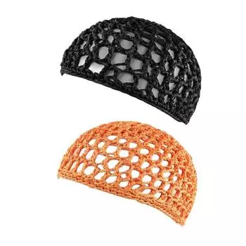 2 шт. Ночной колпак из толстой пряжи, вязаный крючком, эластичный, ажурный, сетчатый, многоцелевой, для сна, повседневной носки, для волос короткой и средней длины оранжевый