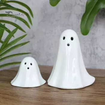 2 шт. ночные огни в виде привидения на Хэллоуин, белые керамические украшения в виде привидения со светодиодными огнями, жуткие украшения в стиле Хэллоуина для садовых ворот и двора set
