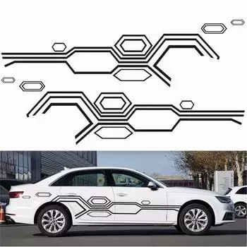 2 шт. НОВЫЕ Универсальные 102 28 Наклейки на кузов боковой двери автомобиля большого размера Полосы Клетчатый стикер Гоночные наклейки