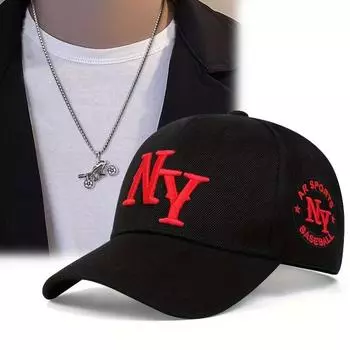 2 шт. Новая бейсболка для мужчин с принтом NY, кепка с утиным язычком, комплект с подвеской в виде мотоцикла, ожерелье, пара, спортивная шляпа от солнца белый