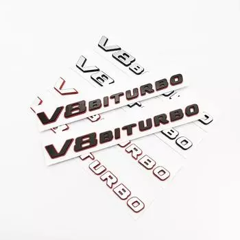 2 шт. Новая цветная блокирующая буква V8 BITURBO Эмблема для стайлинга автомобиля Наклейка с логотипом на крыло Хром Черный Красный Black Red