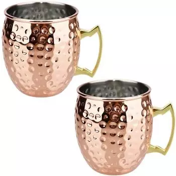 2 шт., новая кружка для коктейля и вина, кружка Moscow Mule из нержавеющей стали с кованым медным покрытием, 550 мл, пивная кружка, барная посуда для напитков 500ml