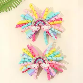 2 шт. Новая милая заколка для волос в виде цветка из ролла мороженого, радужные ребристые аксессуары для волос, детская заколка для волос, мультяшная заколка-единорог, подарок Size fits all