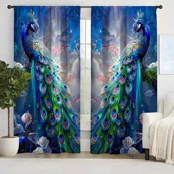 2 шт. Новая мода фиолетовый синий перо павлина цифровая печать карниз для штор карман занавеска для гостиной офис домашний декор 2x50W130H(CM)&rod pocket