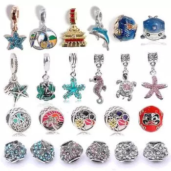 2 шт., Новое поступление лета 2020, посеребренный кристалл, черепаха, морская звезда, морская лошадь, подвески, бусины, подходят для браслетов Pandor, женские ювелирные изделия, сделай сам
