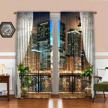 2 шт. Новые декоративные карнизы для штор с рисунком линии горизонта ночного города, карманные шторы, подходящие для всех сезонов, используются для спальни, кухни, W50 X H130(CM)X2&Hook
