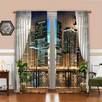 2 шт. Новые декоративные карнизы для штор с рисунком линии горизонта ночного города, карманные шторы, подходящие для всех сезонов, используются для спальни, кухни, W50 X H130(CM)X2&Hook