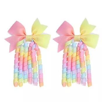 2 шт. Новые детские красочные плетеные головные уборы для волос, кудрявые локоны, бант, кисточка, аксессуары для волос, конфетного цвета, заколка для волос для маленькой девочки Size fits all