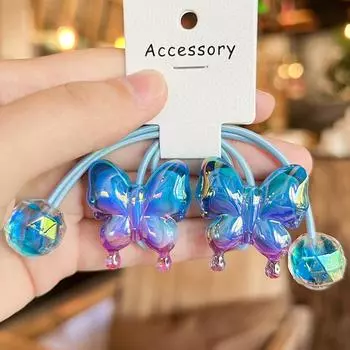 2 шт. Новые градиентные бабочки, милые детские эластичные резинки для волос, аксессуары для волос принцессы, детские резинки для волос, детские головные уборы