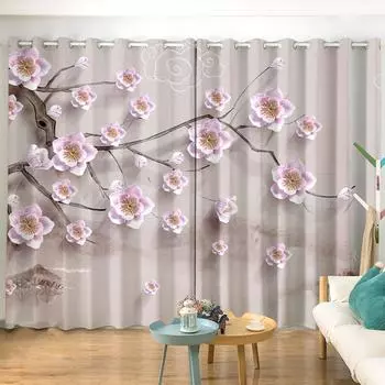 2 шт. Новые китайские цветы и птицы принт полузатемняющие шторы на заказ крючок люверс топ модель гостиная спальня оконные шторы 2x60Wx50H(CM)&Rod Pocket