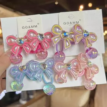 2 шт. новые милые бриллиантовые заклепки большой бант принцесса головной убор детские эластичные резинки для волос детские веревки для волос аксессуары для волос для девочек розовый