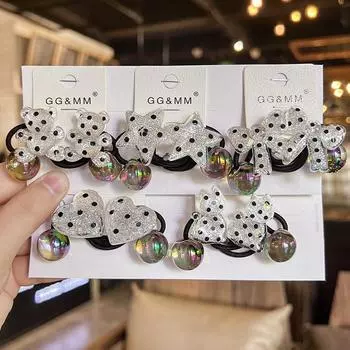 2 шт. новые милые черные и белые резинки для волос в горошек с медведем для девочек, аксессуары для волос, детские резинки для волос, головные уборы для малышей