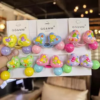 2 шт., новые милые цветные нарисованные вручную головные уборы принцессы в форме сердца, детские эластичные резинки для волос, детские веревки для волос, аксессуары для волос для девочек розовый