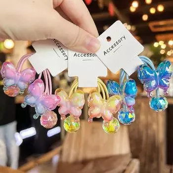 2 шт. новые милые градиентные бабочки для девочек детские эластичные резинки для волос принцессы аксессуары для волос детские резинки для волос детские головные уборы жёлтый