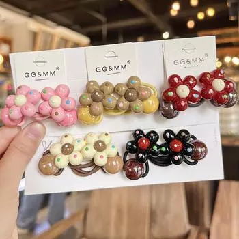 2 шт. новые милые красочные цветы в горошек принцесса головные уборы детские эластичные резинки для волос детские веревки для волос аксессуары для волос для девочек розовый