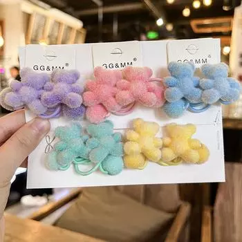 2 шт., новые милые красочные флокированные головные уборы в виде маленькой принцессы-медведицы, детские эластичные резинки для волос, детские веревки для волос, аксессуары для волос для девочек розовый