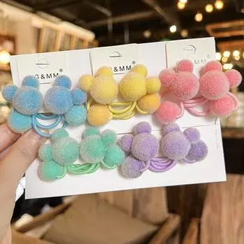 2 шт., новые милые красочные флокированные головные уборы в виде головы животного, детские эластичные резинки для волос, детские веревки для волос, аксессуары для волос для девочек розовый