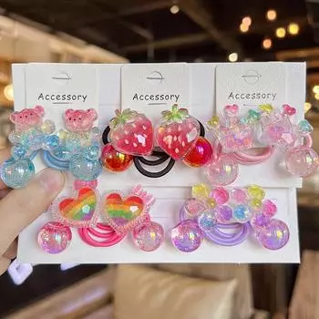 2 шт. новые милые красочные резинки для волос с короной в виде медведя для девочек, аксессуары для волос, детские резинки для волос, детские головные уборы