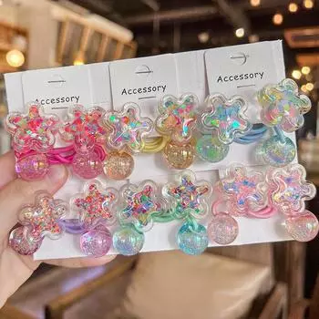 2 шт. новые милые красочные сверкающие цветы принцесса головной убор детские эластичные резинки для волос детские веревки для волос аксессуары для волос для девочек розовый