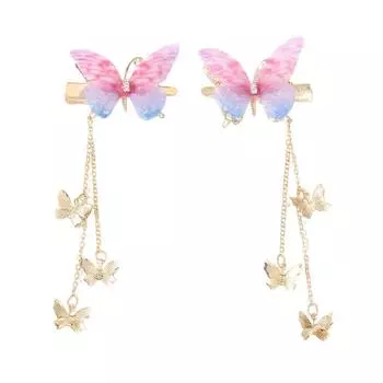 2 шт. новые милые модные сетчатые заколки для волос с кисточками и бабочками Gilr, заколки для волос, аксессуары для волос, заколки для детского головного убора розовый