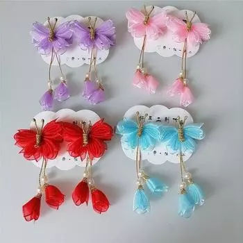 2 шт. новые милые модные заколки для волос с лепестками жемчуга и бабочками для девочек, заколки для волос, аксессуары для волос, заколки для детей, головной убор розовый